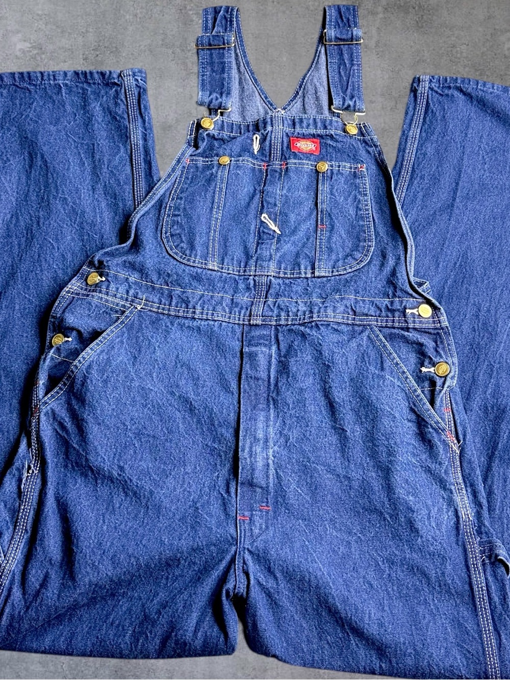 Dickies Denim Bib Overalls Mens 32x34 Blue Carpenter Workwear Utility Vintage